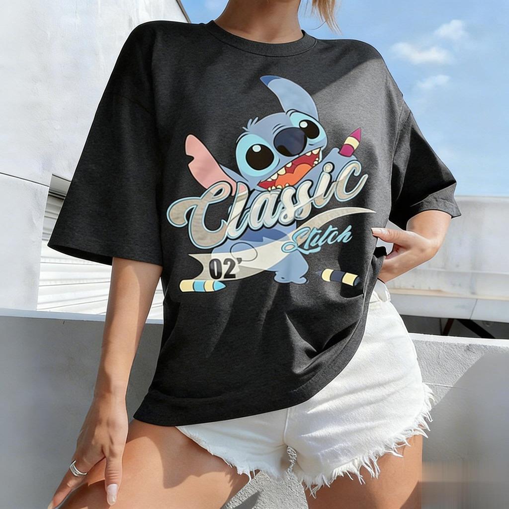 Stitch Disney Cartoon Print Women Man T Shirt Loose Short Sleeve Cotton Top Graphic Tee 2026 Summer Casual Streetwear Fashion