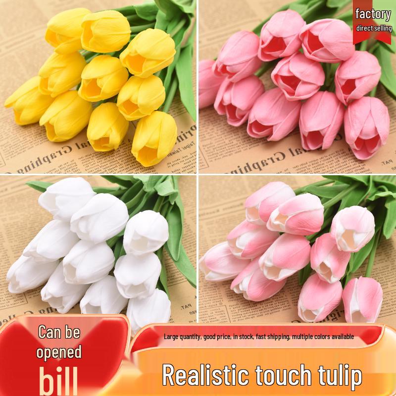 Mini High-Grade Artificial Tulip Flowers for Photography & Home Decor – Realistic Wet Feel Bouquets.
