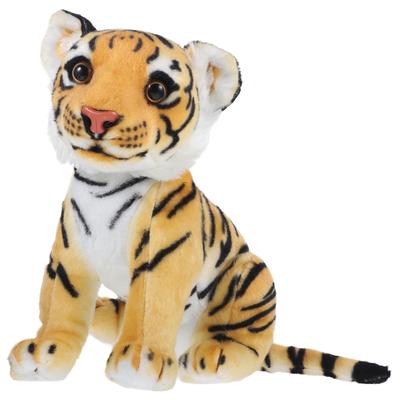 POPETPOP Tiger Plush Toy, Realistic, Year of the Tiger, 27cm, Fluffy Animal, Yellow, 27x15cm