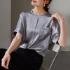 Simple Commuting Mulberry Silk Short-Sleeved Shirt for Women