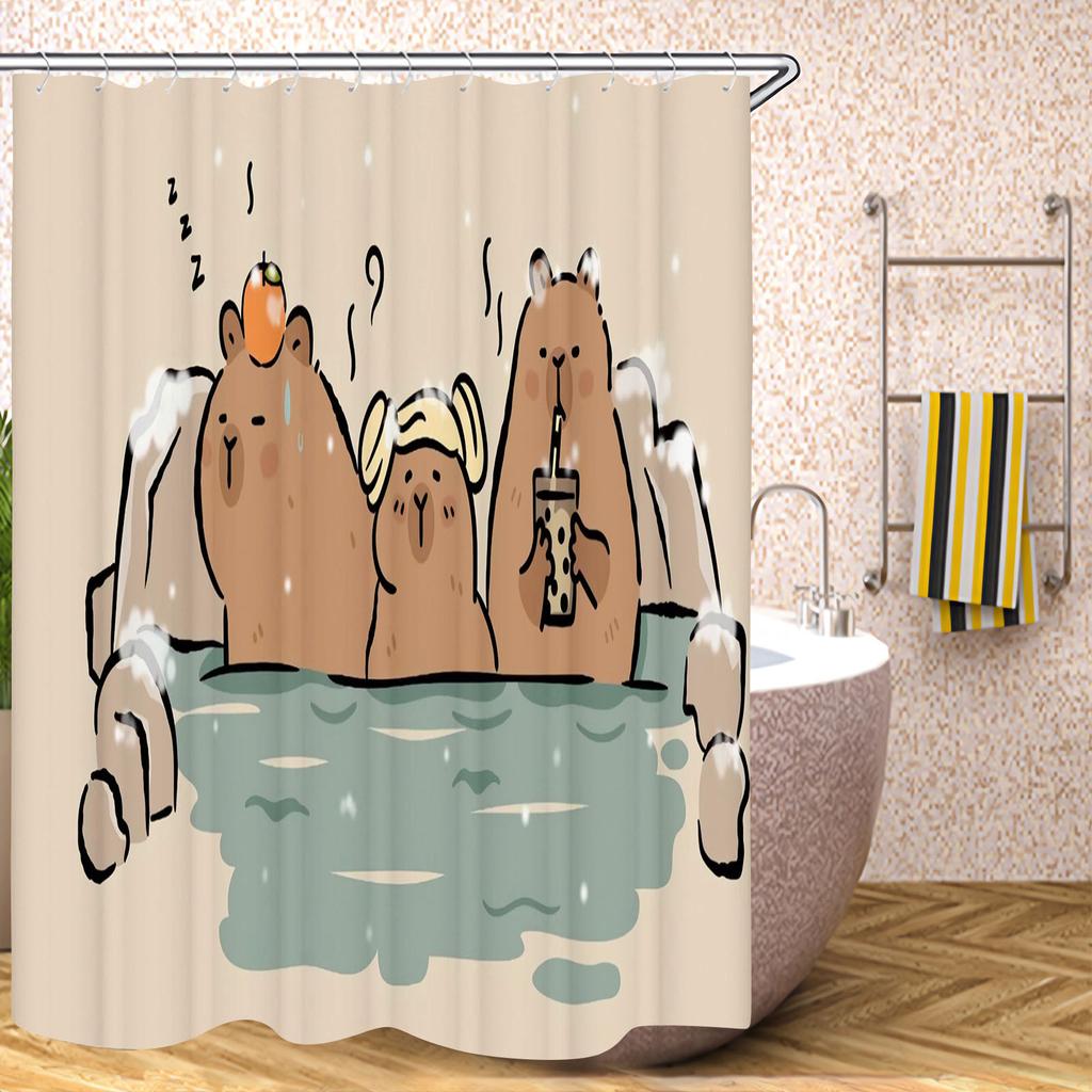Kapibara Badrumsgardiner Tillbehörssatser Lyx Duschdraperi Bad & Saker Söt Vattentät Rolig Anime För Vardagsrum