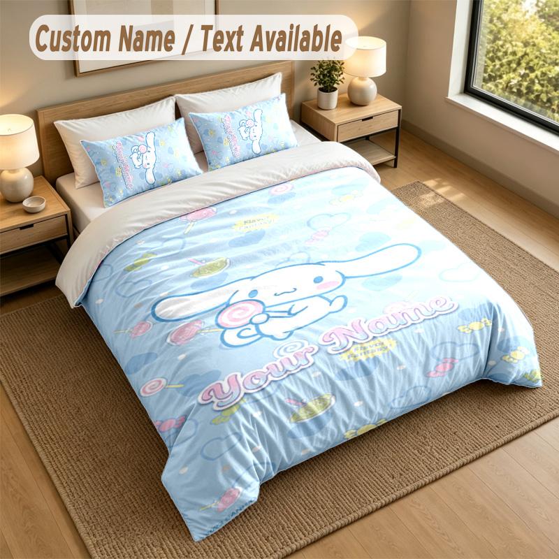 3Pcs Bedding Set Custom Name Text, 1 Sheet 2 Pillowcases Home Bed DecorCinnamoroll