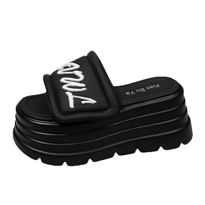 Fashion 8CM Slippers Women Fashion Platform Wedges Ladies Shoes High Chunky Slides Woman 2025 Summer Outdoor Beach Shoes Flat Sandals