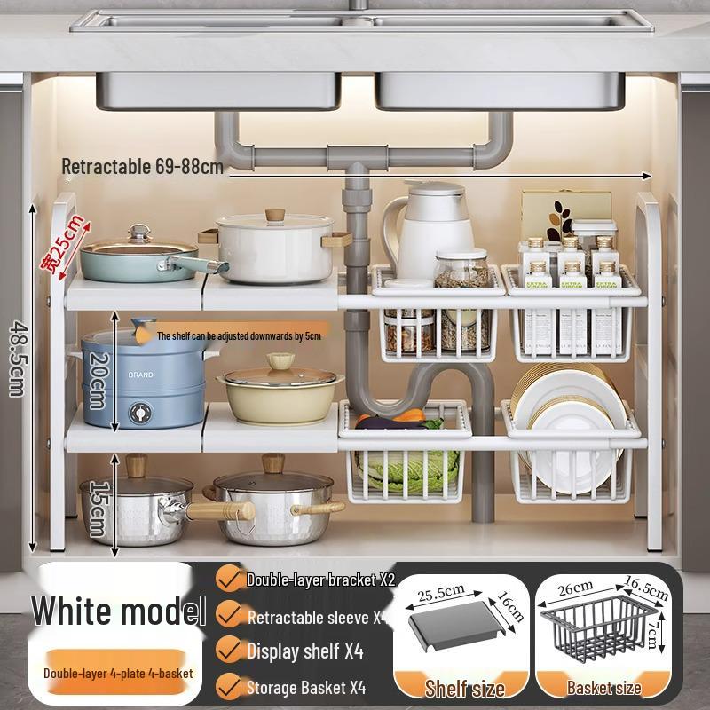 Organisateur de cuisine rétractable sous évier et support à casseroles