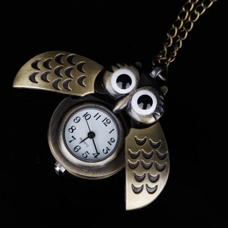 10pcs/lot Cute Owl Quartz Pocket Watch Arabic Digital Dial Clothing Accessories Pendant Men Women Necklace Chain Gift