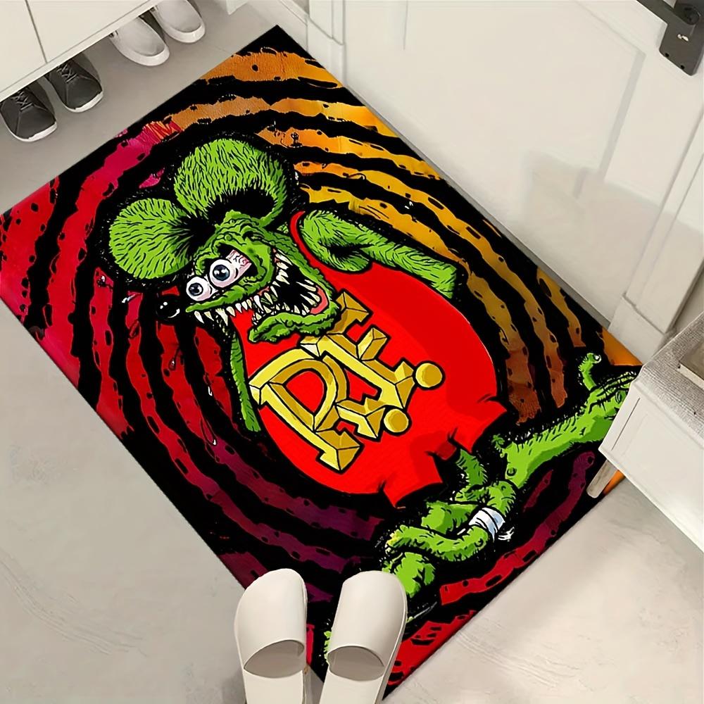 1pc Funny Fink Rat Cartoon Area Mat  Crystal Velvet, Non-Slip Floor Mat for Living Room, Bedroom, Office & Outdoor Spac
