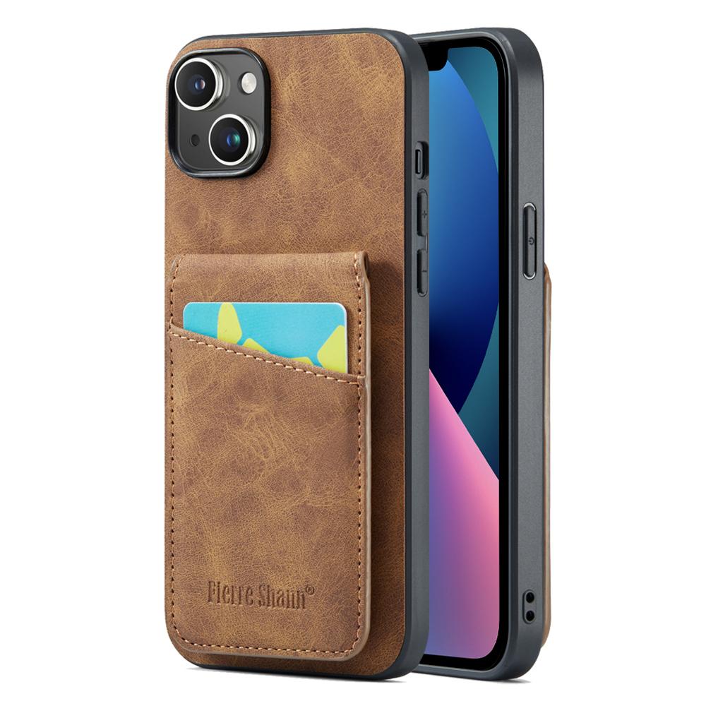 

FIERRE SHANN Чехол-картхолдер для iPhone 13 с RFID-блокировкой из ПУ кожи+ТПУ с подставкой Brown