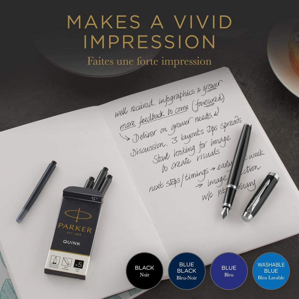 PARKER Quink Cartridge Genuine Imported 1950385 Ink, 5-pack, Blue-Black, Water-based, Product,