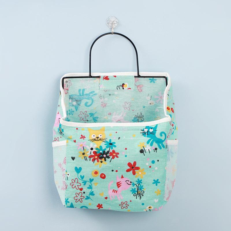 Wall Mount Iron Art Storage Bag With Cotton Linen Fabric For Dorm Room Organizing