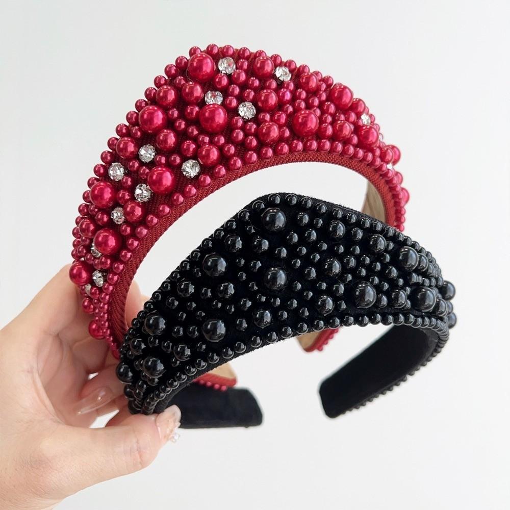 Baroque Fabric Hair Bands Elastic Hair Hoop New Pearl Headband Headwear