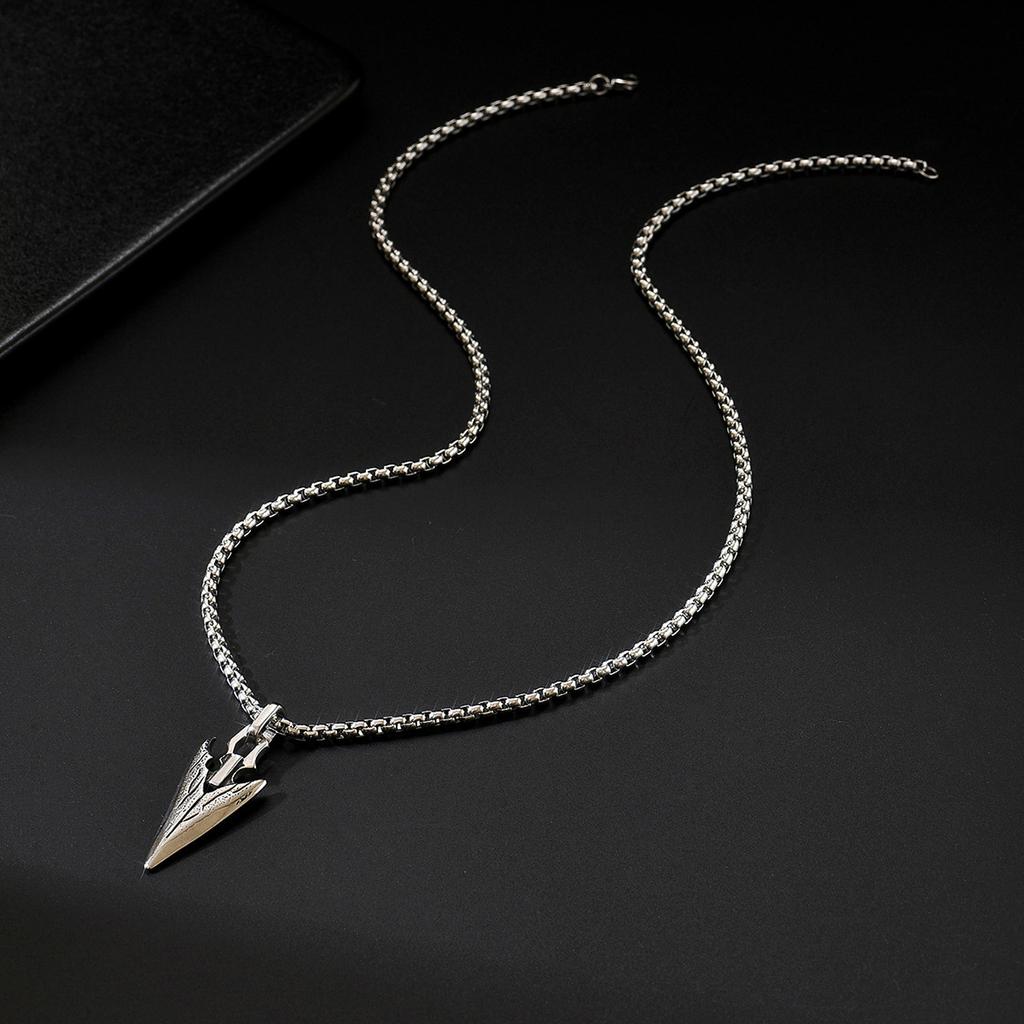 European American Stainless Steel Arrow Pendant Necklace Double Color Hip Hop Style Retro Vintage Texture Men's