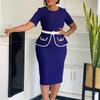 Women Plus Size Elegant High Waist Bodycon Short Sleeve Office Midi Pencil Dress