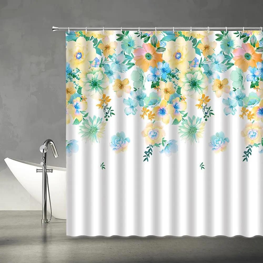 Conjunto de cortina de chuveiro floral roxo lavanda rosa rosa flores simples decoração de banheiro cortinas de poliéster pano de fundo de fotografia