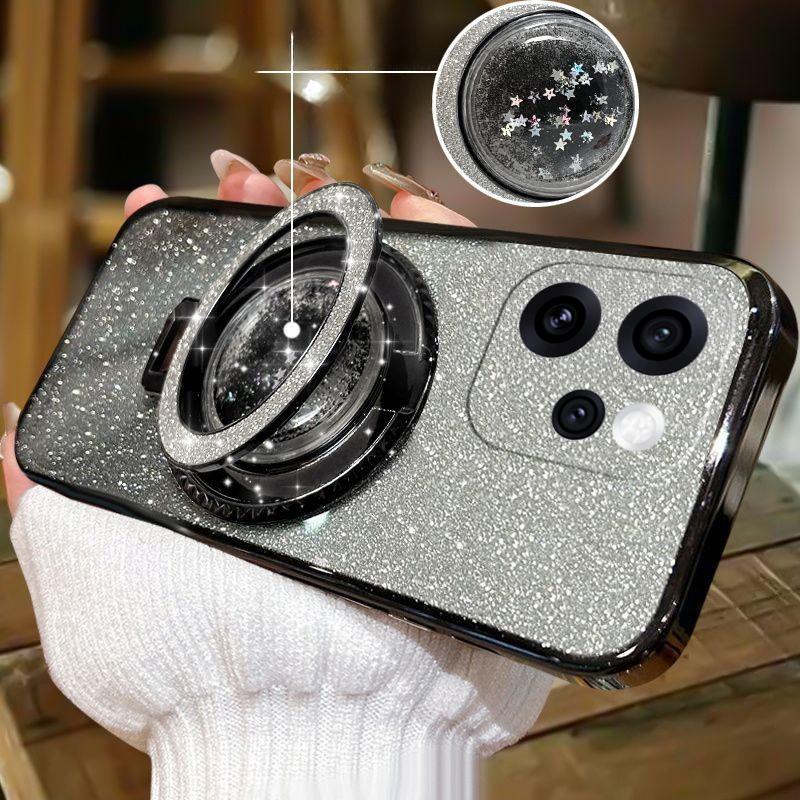 For OPPO Reno 15 Pro 15F Case with Liquid Glitter Quicksand Hourglass Stand Holder Luxury Shiny Gradient Plating Girls Slim