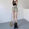 American Spicy Girl Women's High-Waist Denim Shorts, Summer 2024 - Slimming A-line Hot Pants, Washed Finish