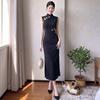 Cheongsam women's new Chinese black sleeveless knitted composite crisp fabric embroidered improved cheongsam daily wear retro