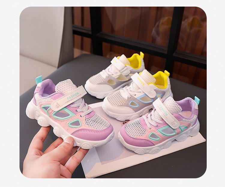 Bright children's single mesh shoes 2025 summer new boys' sports shoes mesh breathable girls hollow casual shoes