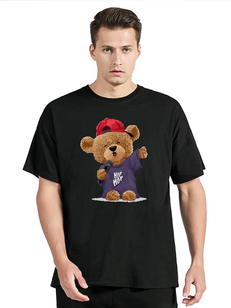 Cool Bear In Rocker Style With Electric Guitar TShirt Hip Hop Rock Cotton Tops Tees Mens Clothing Oversized Tshirt