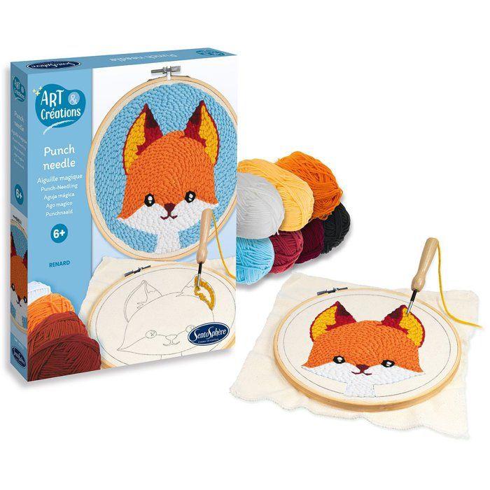 Broderie aiguille magique - SENTOSPHERE - Art & Créations - Punch Needle - Renard - Initiation au crochet - Dès 6 ans