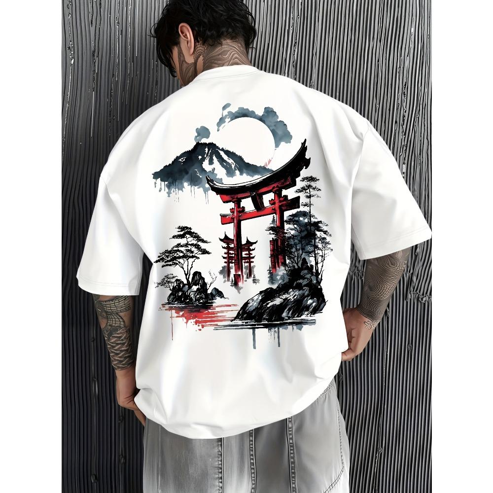 

Japanese Ukiyoe Torii Gate&Fuji Mountain Print 100%Cotton Men Woment T-shirt SummerAutumn Daily Sports Casual Loose Short-sleeve S
