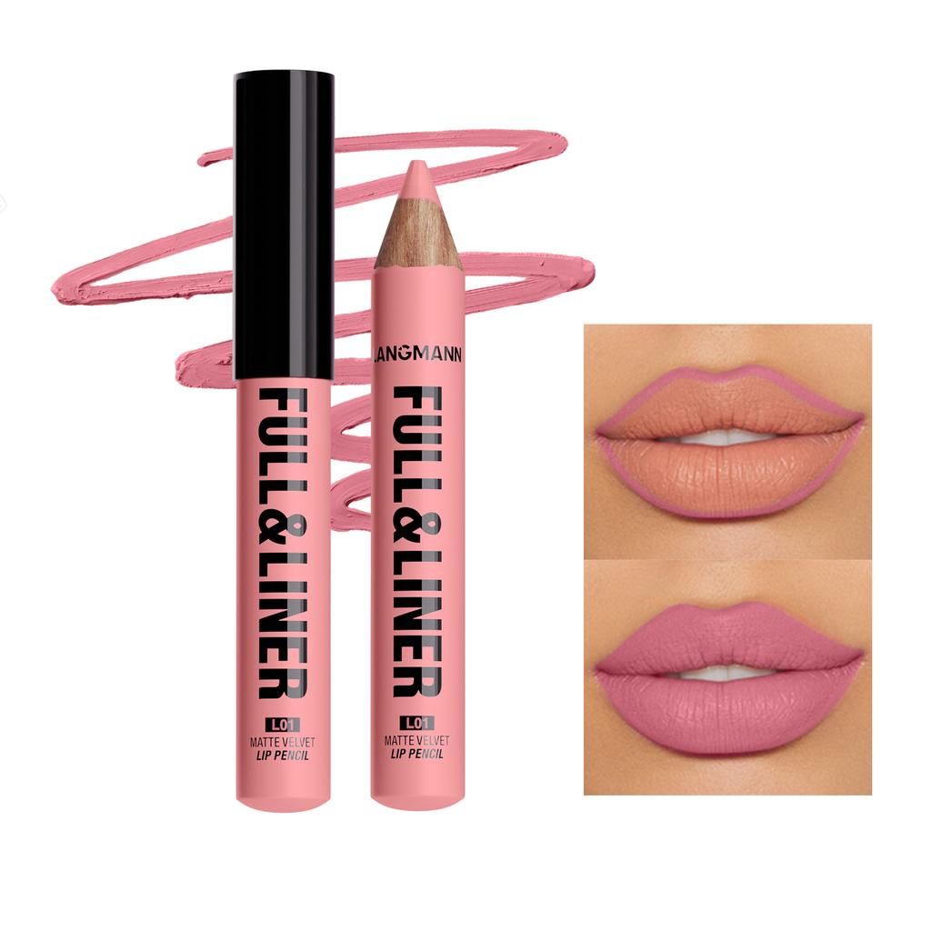 Delineador de Labios y Color Completo en 12 Tonos Mate, Fórmula Ligera para Todos los Tipos de Beige Claro Adecuado para Labios con Look Completo, Delinea y Rellena el Look de los Labios