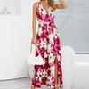 Summer Sexy Printed Bohemian Dress Beach Women Elegant Sleeveless Holiday Long Dress High Split Casual Vestidos De Verano 25208