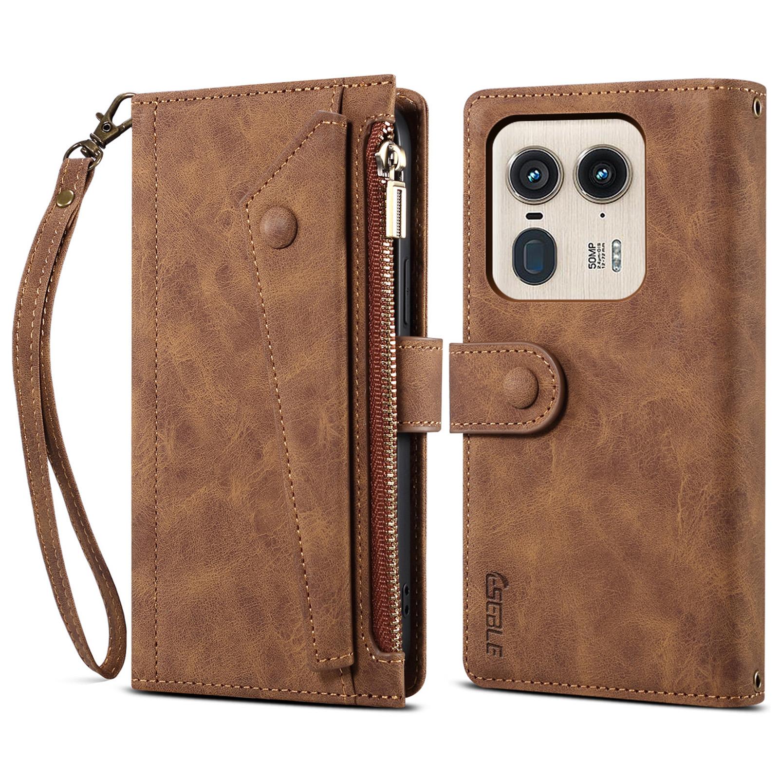 

ESEBLE Серия Star Для Motorola Edge 50 Ultra 5G/Moto X50 Ultra 5G Чехол Кожаный Чехол-Кошелек на Молнии для Телефона Brown
