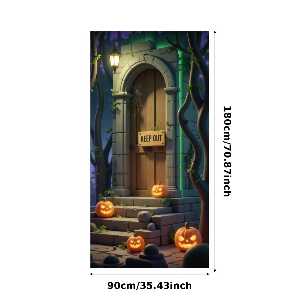 Party Backdrop Jack O'Lantern Event Banner Haunted House Banner Wooden Door Halloween Banner For Holiday Decor Haunted House