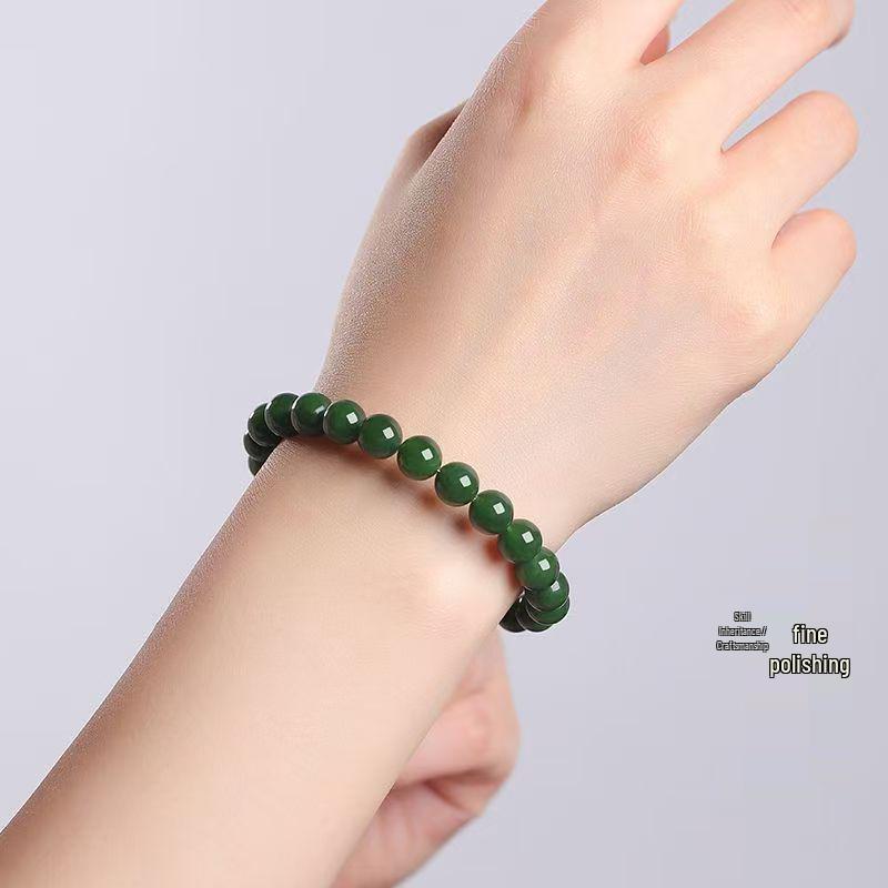 Spinach Green Hetian Jade Zodiac Bracelet for Men and Women - New Chinese Style