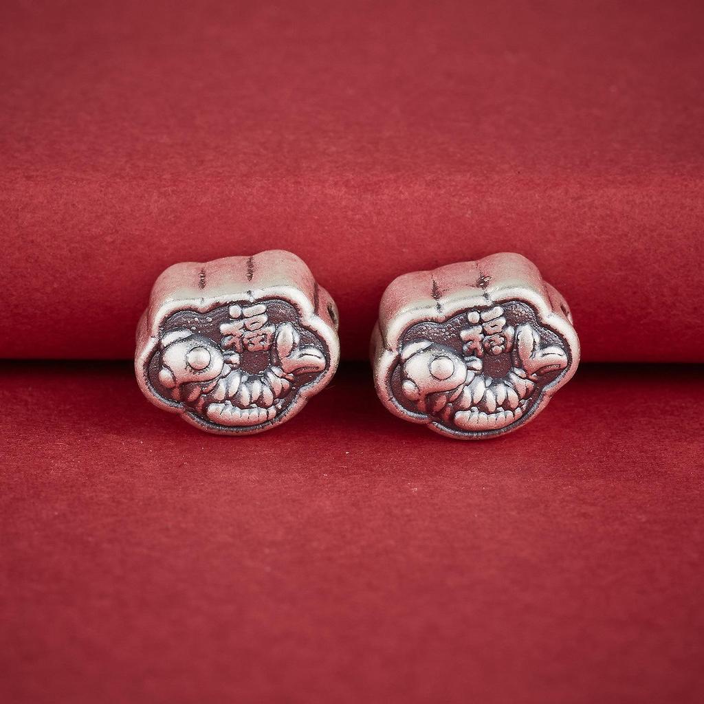 Sterling Silver 999 Koi Fish Luck Charm Spacer Bead for DIY Bracelets - Abundance Copper Coin Design.
