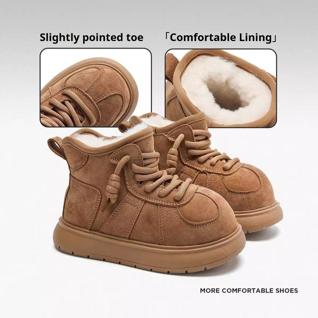 Winter Warm Snow Boots for Girls Thickened Fleece Lining Plush Cotton Shoes Children's Fleece-lined Cotton Boots Boys' Non-slip Soft-soled Loafers