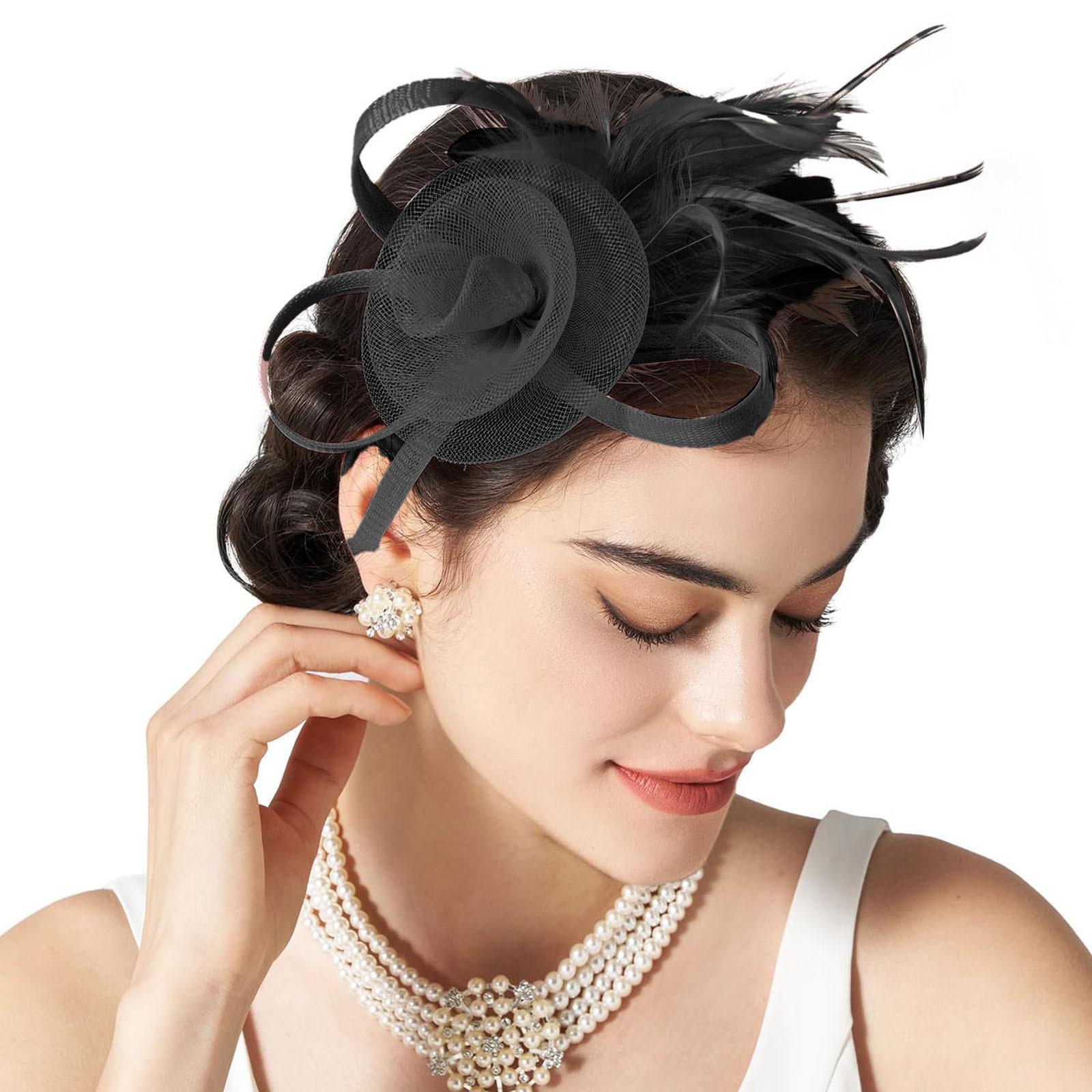 

Мужская повязка на голову Тюлевые шляпки-фасинаторы для женщин Шляпки для чаепития для коктейльной свадьбы Маскарадной вечеринки Головной убор для чаепития Милая повязка Мужчины One Size