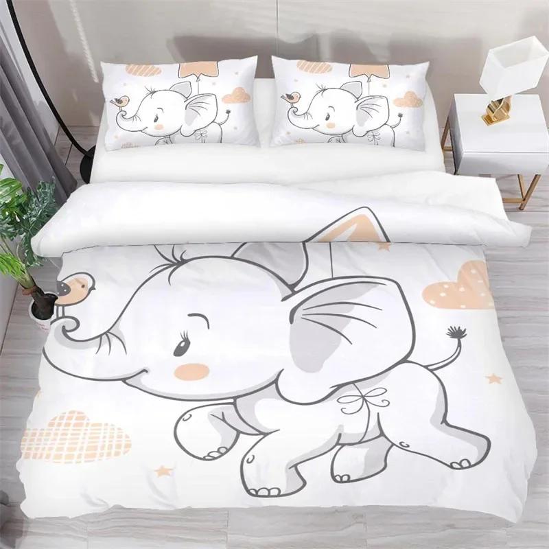 Cartoon Elephant Lovely Animal Theme Comfortable Duvet Cover Pillowcase Bedding Set Children Bedroom Decoration Home Textile