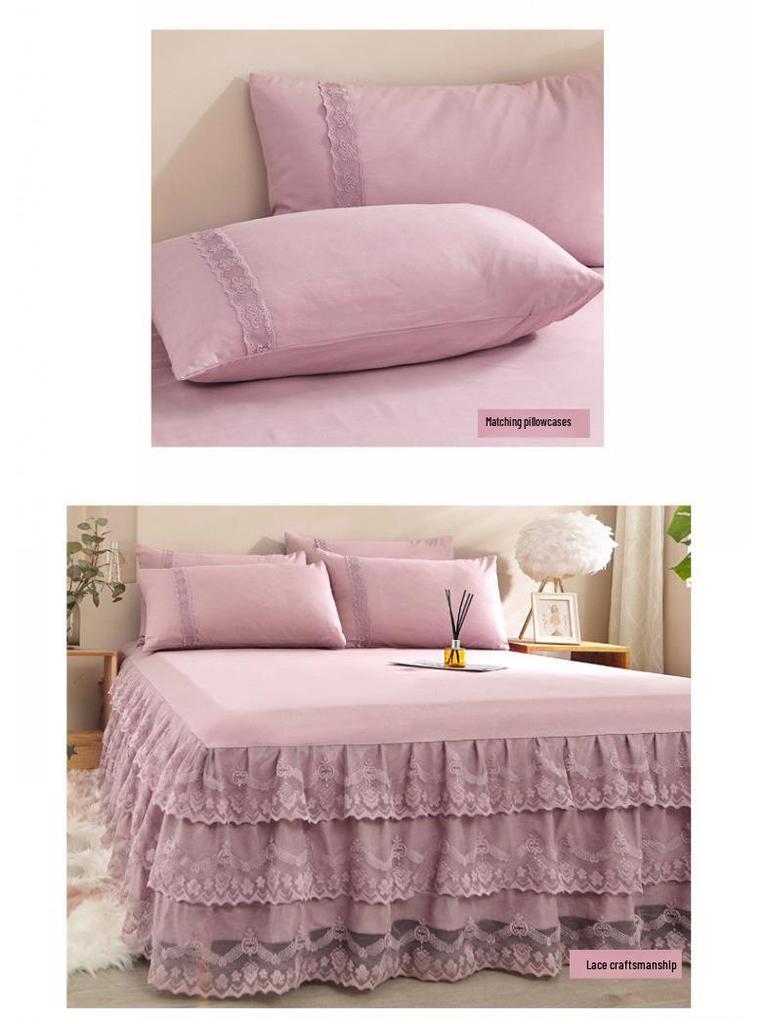 Korean Princess Style Lace Bed Skirt & Sheet 3-Piece Set