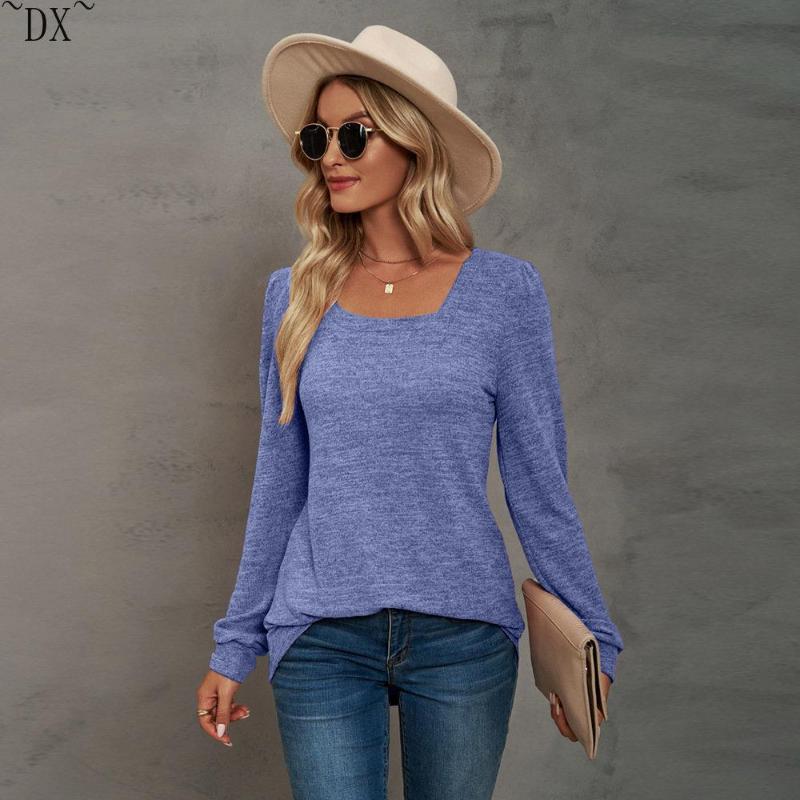 

DX ~ Новая футболка со взрывчаткой, однотонная плиссированная рубашка с длинными рукавами и U-образным вырезом, повседневная рубашка с пузырьковыми рукавами XXL