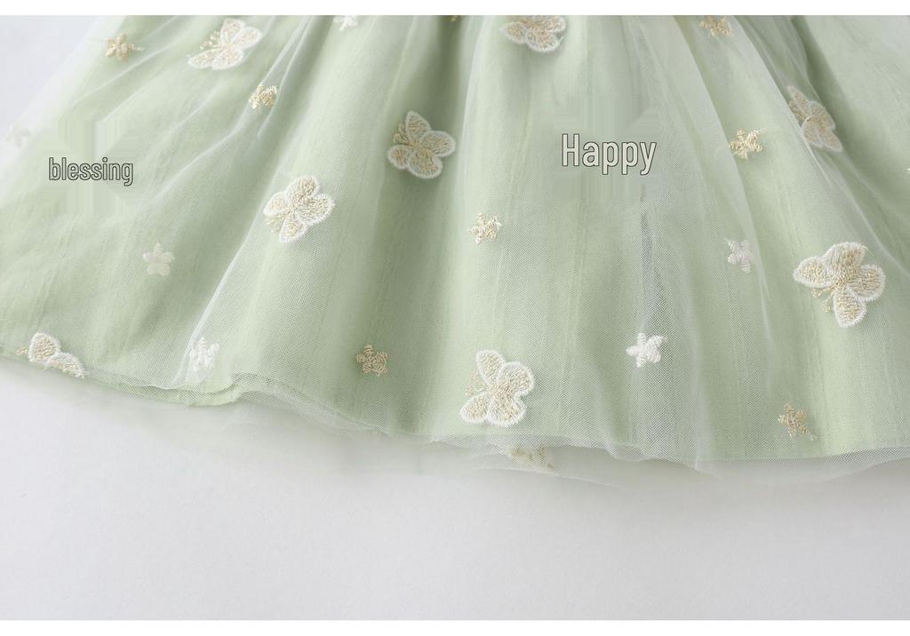 Girls' Chrysanthemum Hanfu Jumpsuit Dress, 2024 Spring Pleated Princess Skirt for Little Ones