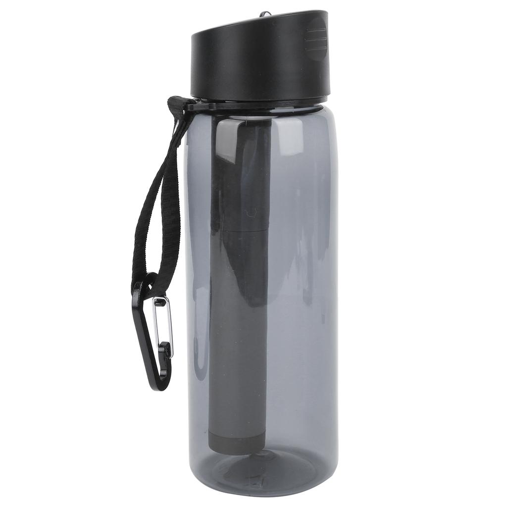 Filtered Water Bottle with Integrated Filter Straw Camping Emergency Water Bottle PurifierGray