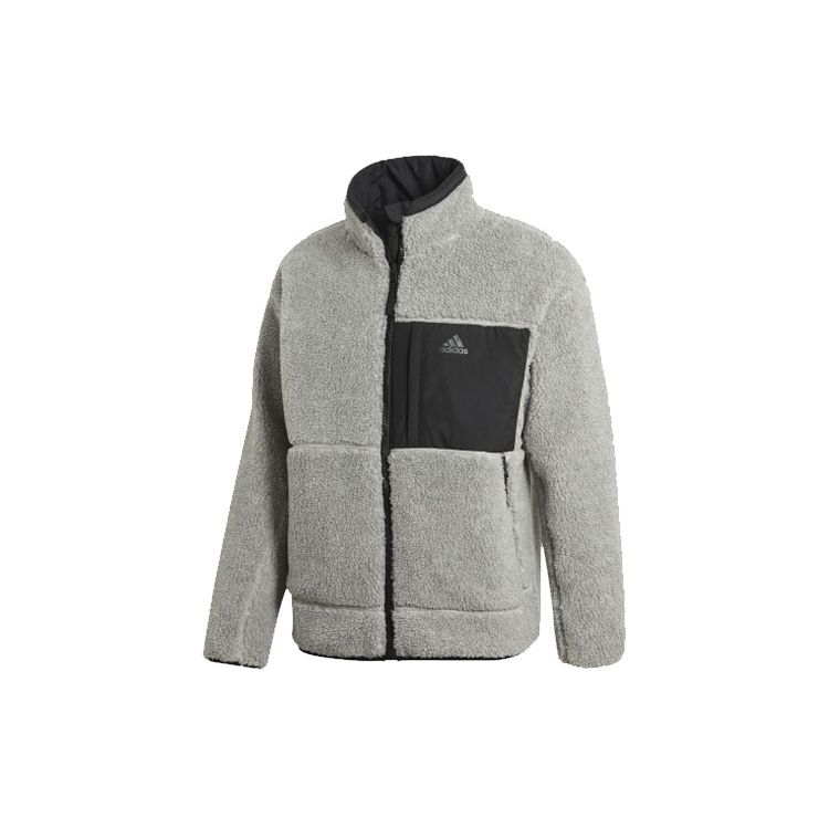 Adidas Sherpa Reversible Cotton Jacket With Logo Men Outerwear Medium-Hemp-Grey GF0051