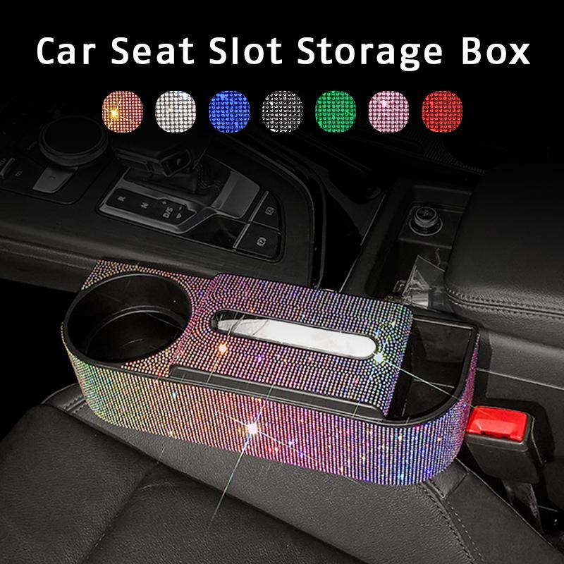 New Bling Rhinestones Car Seat Organizer Car Gap Storage Box Leak-proof Cup Holder Coins Keys Tissue Box Auto