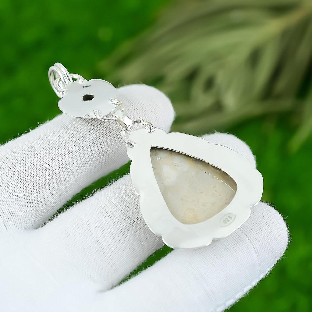 Natural Fossil Coral Gemstone Pendant 925 Sterling Silver Indian Jewelry