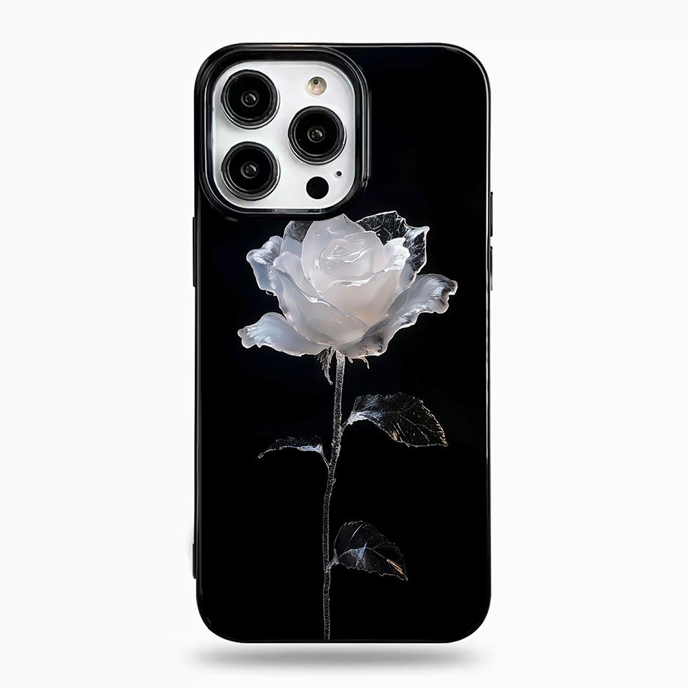 Luxury Case For Iphone 17 Pro Max White Rose Design Phone Case For IPhone 16 Plus 15 14 13 12 11 17Air Soft Black Back Cover