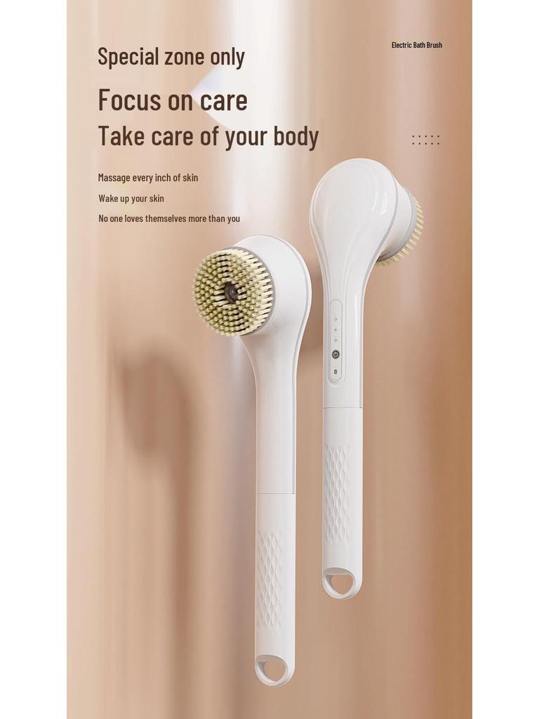 Electric Full-Body Exfoliating Bath Brush with Long Handle for Back Scrubbing and Massage