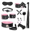 BDSM Bondage Bundle Set Leather Plush Blindfold Handcuffs Whip Nipple Clip Adult Sex Toys Women Erotic Restraint Game Kit
