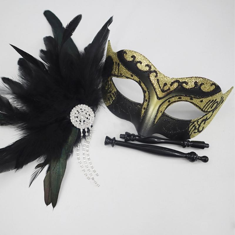 Venetian Masquerade Masks Halloween Mardi Gras Masks with Stick Ball Party Masks