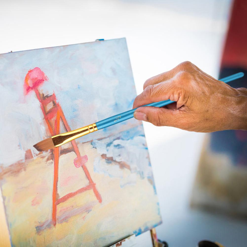 5Pcs Blue Nylon Hair Drawing Brush Art Painting Set Tool(flat)