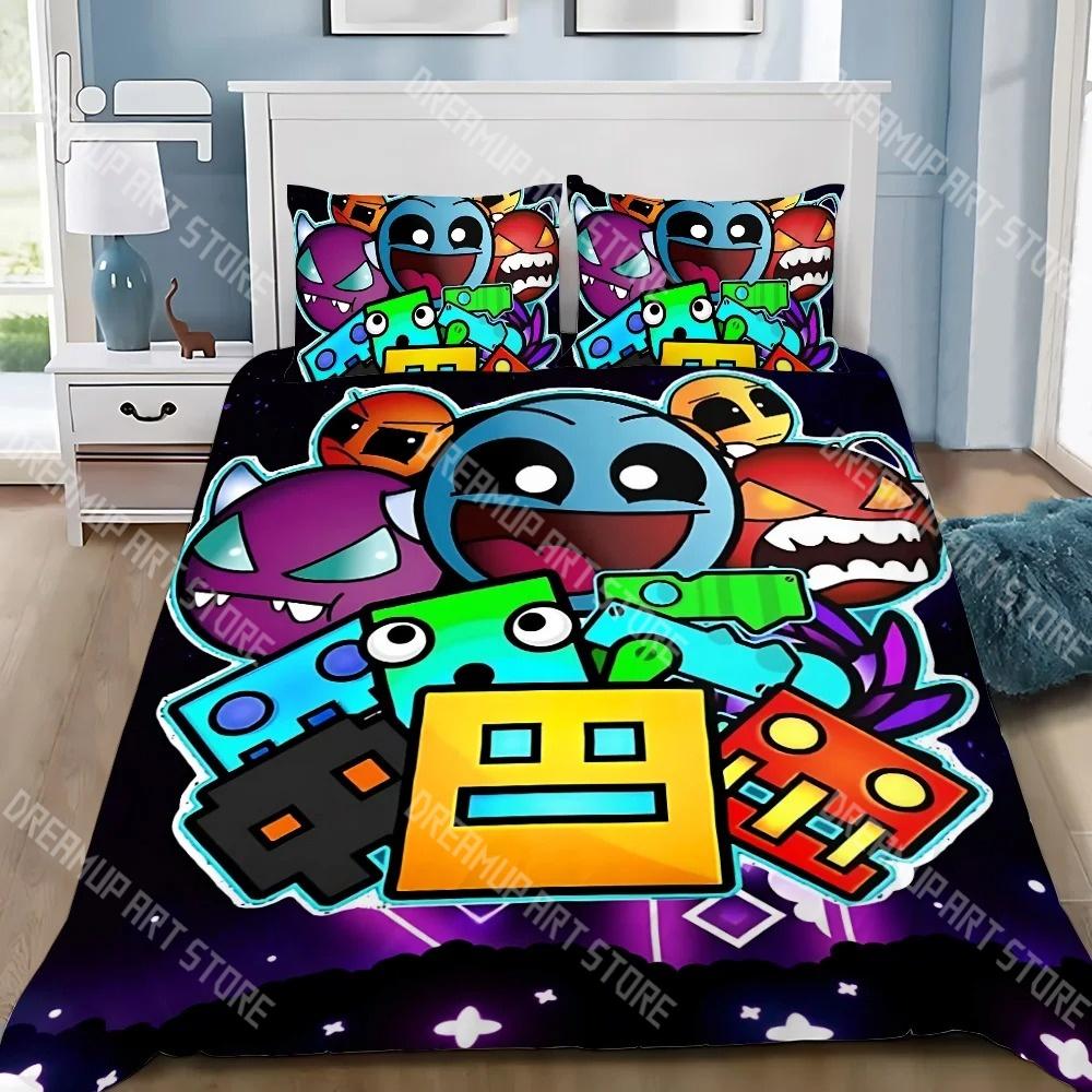 Fashion Hip Hop Angry Geometry Dash Bedding Set Single Twin Full Queen King Size Bed Set Kids Bedroom Duvetcover Sets Bed Sheet