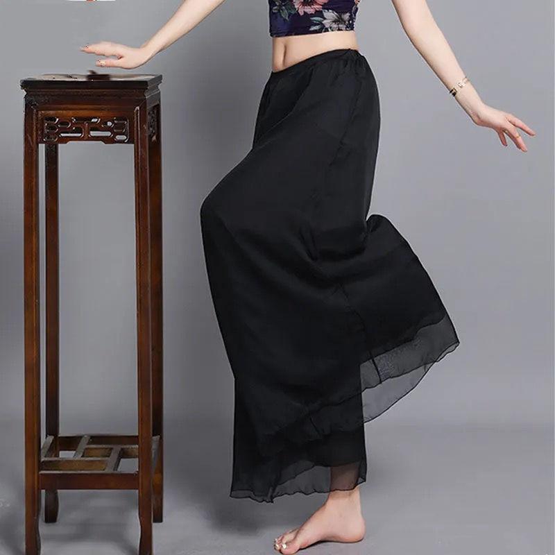 Doppellagige Hose mit weitem Bein für Damen, Chiffon, hohe Taille, atmungsaktiv, lockere Übergröße