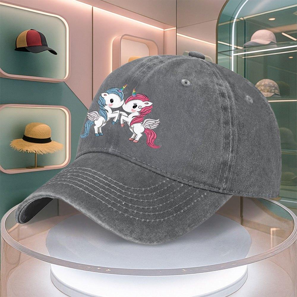 Unicorn Cartoon Print Mens Baseball Cap Vintage Curved Brim Dad Hat Adjustable Snapback Multiple Colors