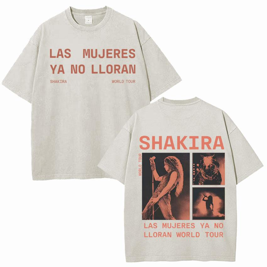 Singer Shakira Las Mujeres Ya No Lloran World Tour Tshirts Mens Hip Hop Tshirt Vintage Washed Summer Oversized Cozy Tee Shirt