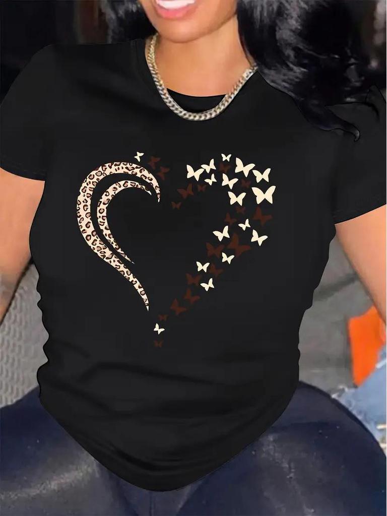 Valentinstag Herz Rundhals Damen Kurzarm Oberteil - Kostenloser Versand